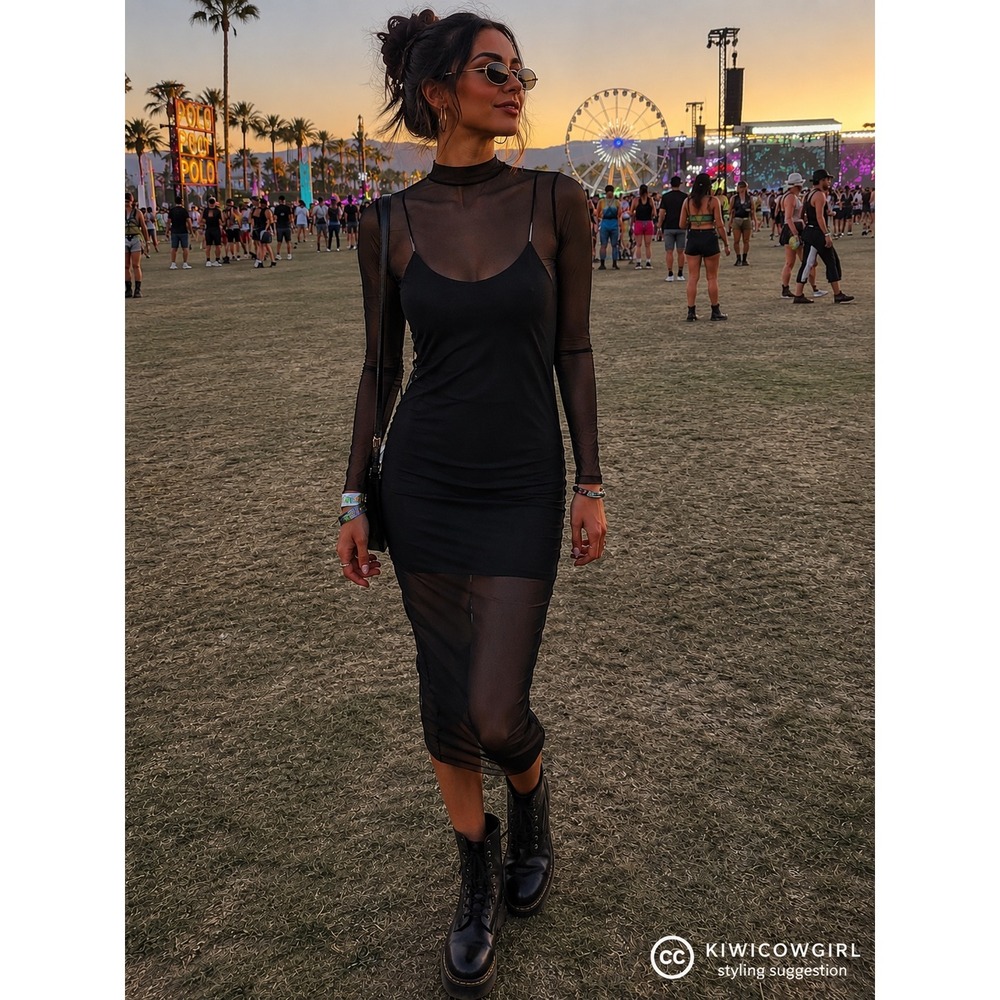 Sheer Mesh Long Sleeve Mock Neck Bodycon Midi Dress Black Ruched Thumbholes